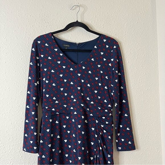Talbots Heart Print A-Line Jersey Sheath Dress Long Sleeve Navy Blue Size 6 - Picture 4 of 9